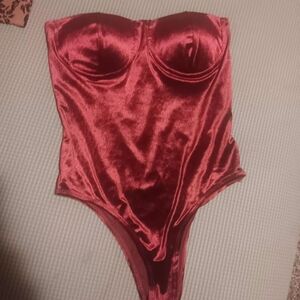 Shinestar Red Satin Shapewear Bodysuit